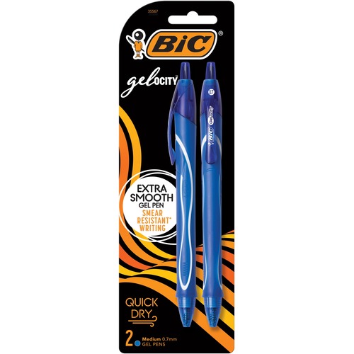 BIC Gel-ocity Gel Pen - Medium Pen Point - 0.7 mm Pen Point Size - Retractable - Blue Gel-based Ink - 2 / Pack = BIC428615