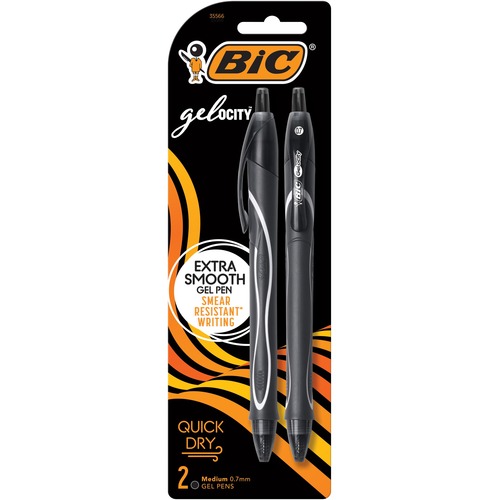 BIC Gel-ocity Gel Pen - Medium Pen Point - 0.7 mm Pen Point Size - Retractable - Black Gel-based Ink - 2 / Pack