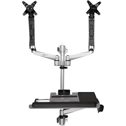 StarTech.com Wall Mount Workstation - Foldable Ergonomic Standing Desk - Height Adjustable Dual 30" VESA Monitor Arm & Keyboard/Mouse Tray - Ergonomic standing wall-mount workstation - VESA dual monitor arm for 30in (19.8lb) displays - Wall mounted foldab