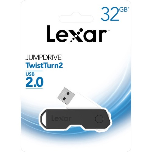 Lexar 32GB JumpDrive TwistTurn2 USB 2.0 Flash Drive - 32 GB - USB 2.0 - Black - 2 Year Warranty