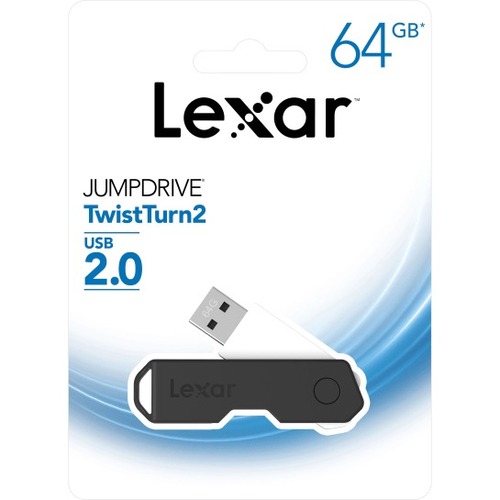 Lexar 64GB JumpDrive TwistTurn2 USB 2.0 Flash Drive - 64 GB - USB 2.0 - Black - 2 Year Warranty