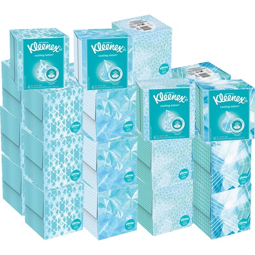Kleenex Cooling Lotion Tissues - 3 Ply - White - Unscented, Absorbent - For Home, Office, School - 45 Per Box - 27 / Carton