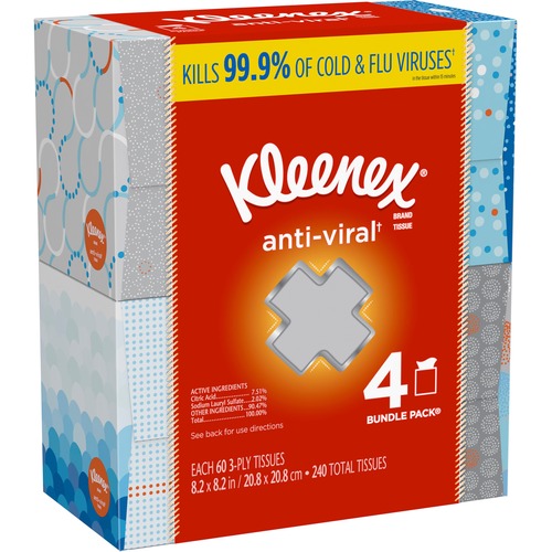 Kleenex Anti-Viral Facial Tissues - 3 Ply - White - Anti-viral, Soft - For Home, Office, School - 60 Per Box - 32 / Carton