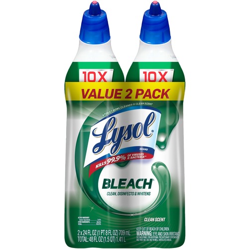 Lysol Bleach Toilet Bowl Cleaner - 24 fl oz (0.8 quart)Bottle - 2 / Pack - Disinfectant, Deodorize - Blue