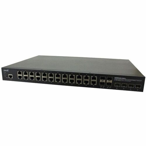 Transition Networks Managed Hardened Gigabit Ethernet PoE+ Rack Mountable Switch - 24 Ports - Manageable - Gigabit Ethernet - 10/100/1000Base-T - 4 Layer Supported - Modular - 4 SFP Slots - 36 W Power Consumption - 370 W PoE Budget - Twisted Pair, Optical