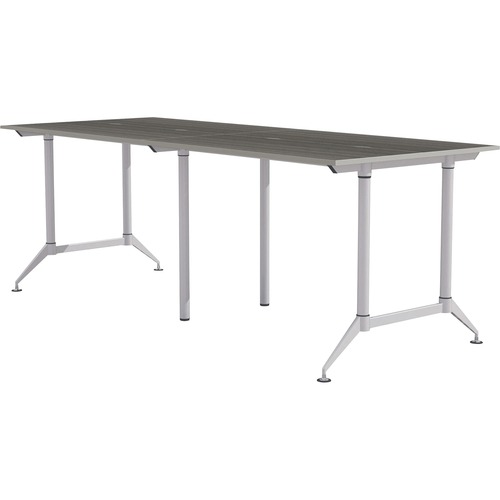 Mayline EVEN Workstation, 4-Person, 24" x 72" , Standing-Height - Textured Drift Wood Rectangle Top - Powder Coated Silver Base - 200 lb Capacity - 12 ft Table Top Width x 48" Table Top Depth x 1" Table Top Thickness - 42" Height - Assembly Required - Lam