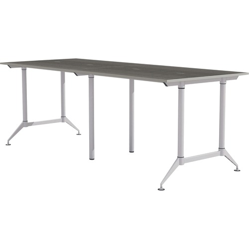 Mayline EVEN Workstation, 2-Person, 24 x 48" , Standing-Height - Textured Drift Wood Rectangle Top - Powder Coated Silver Base - 200 lb Capacity - 96" Table Top Width x 48" Table Top Depth x 1" Table Top Thickness - 42" Height - Assembly Required - Lamina