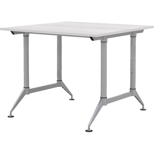Mayline EVEN Standing Height 2-Person Dual Sided 24 x 48 Each User - Designer White Rectangle, Thermofused Laminate (TFL) Top - Powder Coated Silver Base - 200 lb Capacity - 48" Table Top Width x 24" Table Top Depth x 1" Table Top Thickness - 42" Height -