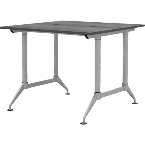 Mayline EVEN Standing Height 2-Person Dual Sided 24 x 48 Each User - Driftwood Rectangle, Thermofused Laminate (TFL), Gray Top - Powder Coated Silver Base - 200 lb Capacity - 48" Table Top Width x 24" Table Top Depth x 1" Table Top Thickness - 42" Height 