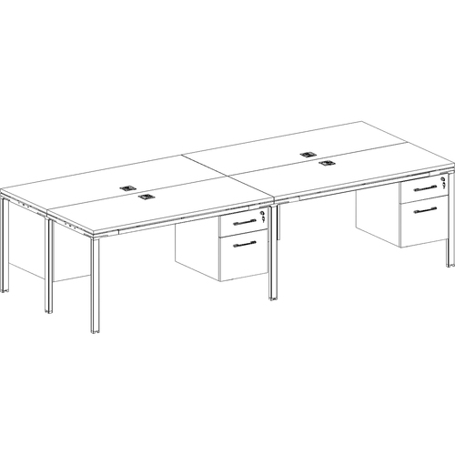 Boss 4 Desks with 4 Pedestals - 48" x 24" x 29.5" - Finish: Driftwood