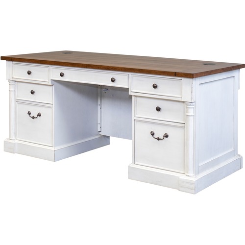 Martin Double Pedestal Executive Desk 7-Drawer - 66" x 30"30" - 7 x Storage, Utility, File Drawer(s) - Double Pedestal - Finish: Weathered Wire Brushed Chalk - Rustic Knotty Cherry Table Top
