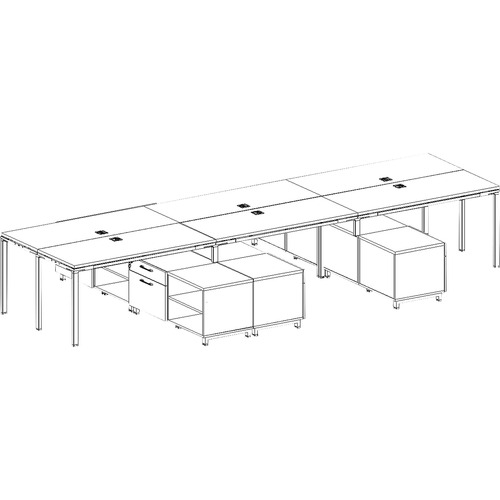 Boss 6 Desks 3 Side by Side and 3 Face to Face with 6 Cabinets - 60" x 24" x 29.5" - Finish: Driftwood