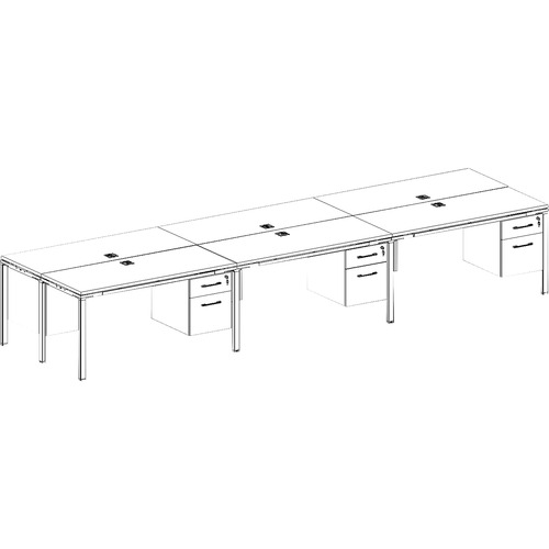 Boss 6 Desks 3 Side by Side and 3 Face to Face with 6 Pedestals - 66" x 24" x 29.5" - Finish: Driftwood