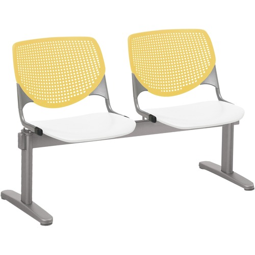 KFI Kool 2 Seat Beam Chair - White Polypropylene Seat - Yellow Polypropylene, Aluminum Alloy Back - Powder Coated Silver Tubular Steel Frame - 1 Each