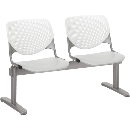 KFI Kool 2 Seat Beam Chair - Light Gray Polypropylene Seat - White Polypropylene, Aluminum Alloy Back - Powder Coated Silver Tubular Steel Frame - 1 Each
