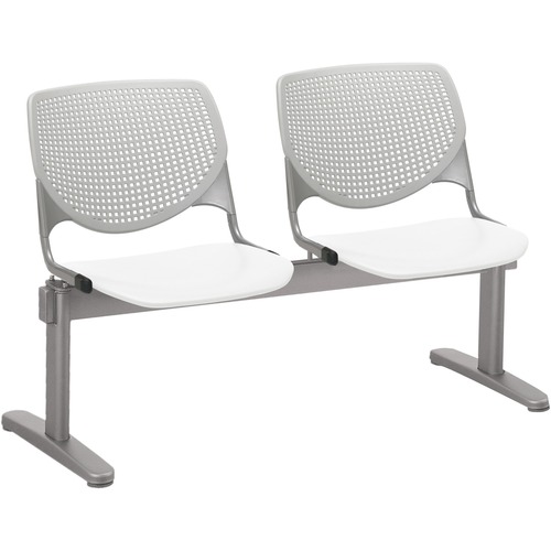 KFI Kool 2 Seat Beam Chair - White Polypropylene Seat - Light Gray Polypropylene, Aluminum Alloy Back - Powder Coated Silver Tubular Steel Frame - 1 Each