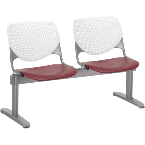 KFI Kool 2 Seat Beam Chair - Burgundy Polypropylene Seat - White Polypropylene, Aluminum Alloy Back - Powder Coated Silver Tubular Steel Frame - 1 Each