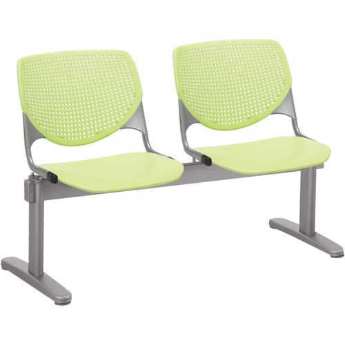 KFI Kool 2 Seat Beam Chair - Lime Green Polypropylene Seat - Lime Green Polypropylene, Aluminum Alloy Back - Powder Coated Silver Tubular Steel Frame - 1 Each