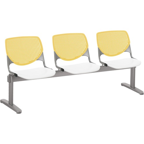 KFI Kool 3 Seat Beam Chair - White Polypropylene Seat - Yellow Polypropylene, Aluminum Alloy Back - Powder Coated Silver Tubular Steel Frame - 1 Each