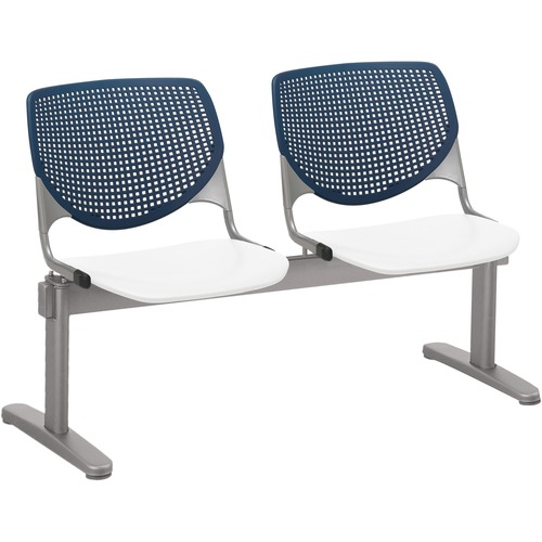 KFI Kool 2 Seat Beam Chair - White Polypropylene Seat - Navy Polypropylene, Aluminum Alloy Back - Powder Coated Silver Tubular Steel Frame - 1 Each