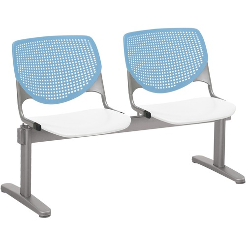 KFI Kool 2 Seat Beam Chair - White Polypropylene Seat - Sky Blue Polypropylene, Aluminum Alloy Back - Powder Coated Silver Tubular Steel Frame - 1 Each