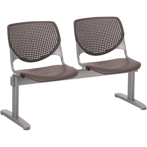 KFI Kool 2 Seat Beam Chair - Brownstone Polypropylene Seat - Brownstone Polypropylene, Aluminum Alloy Back - Powder Coated Silver Tubular Steel Frame - 1 Each
