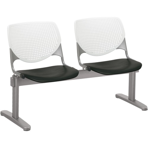 KFI Kool 2 Seat Beam Chair - Black Polypropylene Seat - White Polypropylene, Aluminum Alloy Back - Powder Coated Silver Tubular Steel Frame - 1 Each