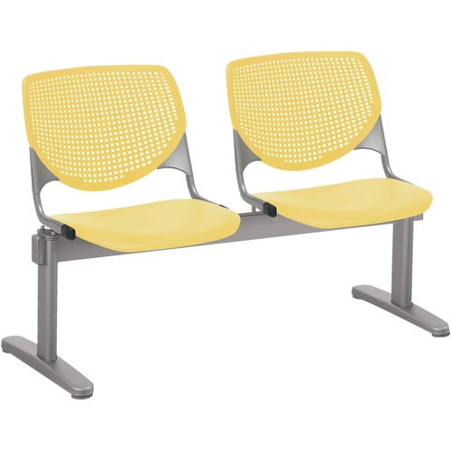 KFI Kool 2 Seat Beam Chair - Yellow Polypropylene Seat - Yellow Polypropylene, Aluminum Alloy Back - Powder Coated Silver Tubular Steel Frame - 1 Each