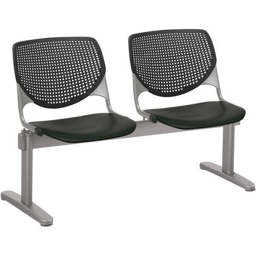 KFI Kool 2 Seat Beam Chair - Black Polypropylene Seat - Black Polypropylene, Aluminum Alloy Back - Powder Coated Silver Tubular Steel Frame - 1 Each