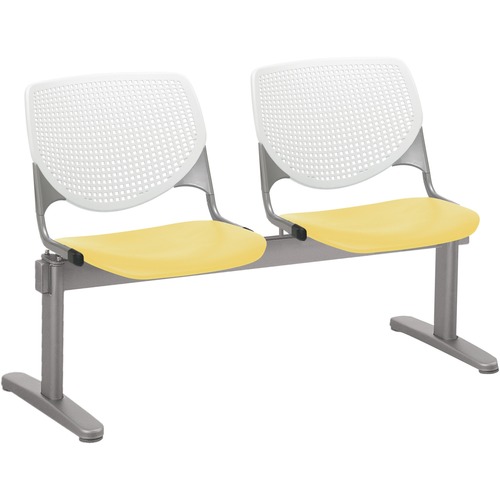 KFI Kool 2 Seat Beam Chair - Yellow Polypropylene Seat - White Polypropylene, Aluminum Alloy Back - Powder Coated Silver Tubular Steel Frame - 1 Each