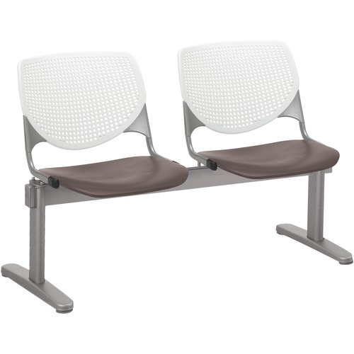 KFI Kool 2 Seat Beam Chair - Brownstone Polypropylene Seat - White Polypropylene, Aluminum Alloy Back - Powder Coated Silver Tubular Steel Frame - 1 Each