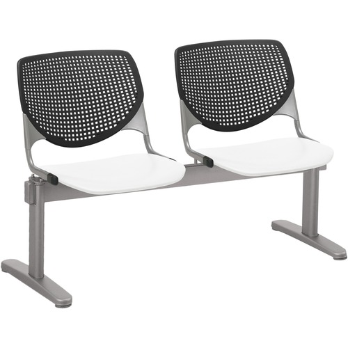 KFI Kool 2 Seat Beam Chair - White Polypropylene Seat - Black Polypropylene, Aluminum Alloy Back - Powder Coated Silver Tubular Steel Frame - 1 Each