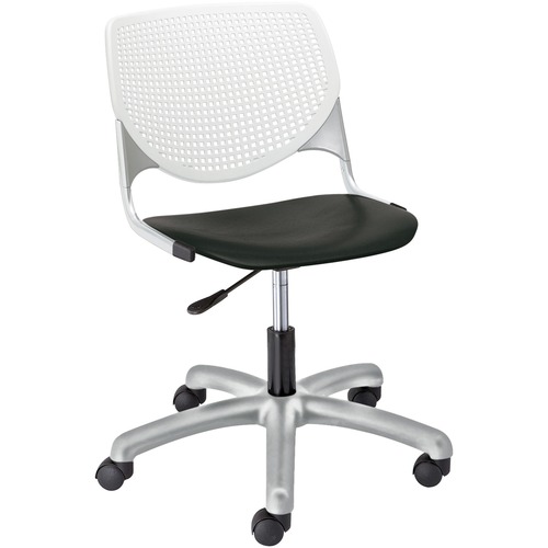 KFI Kool Task Chair With Perforated Back - Black Polypropylene Seat - White Polypropylene, Aluminum Alloy Back - Powder Coated Silver Tubular Steel Frame - 5-star Base - 1 Each