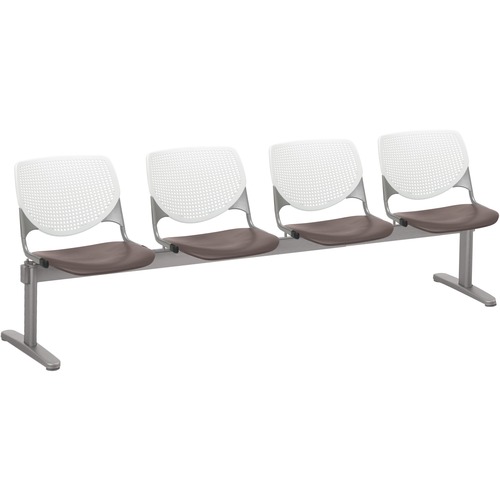 KFI Kool 4 Seat Beam Chair - Brownstone Polypropylene Seat - White Polypropylene, Aluminum Alloy Back - Powder Coated Silver Tubular Steel Frame - 1 Each