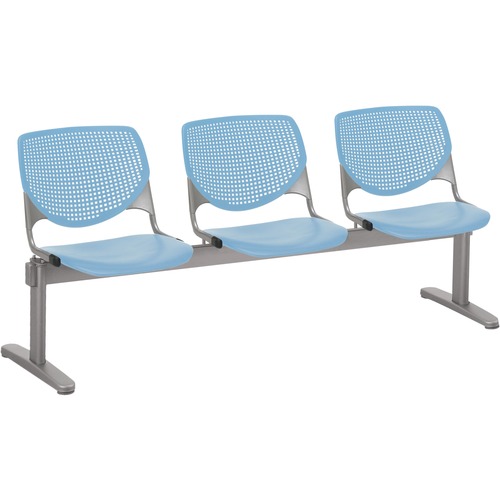 KFI Kool 3 Seat Beam Chair - Sky Blue Polypropylene Seat - Sky Blue Polypropylene, Aluminum Alloy Back - Powder Coated Silver Tubular Steel Frame - 1 Each