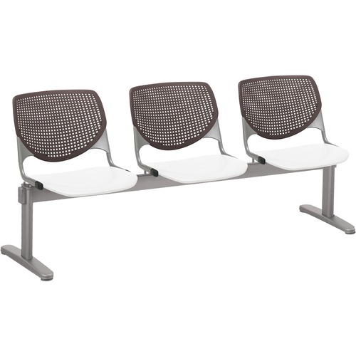 KFI Kool 3 Seat Beam Chair - White Polypropylene Seat - Brownstone Polypropylene, Aluminum Alloy Back - Powder Coated Silver Tubular Steel Frame - 1 Each