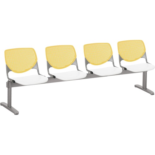 KFI Kool 4 Seat Beam Chair - White Polypropylene Seat - Yellow Polypropylene, Aluminum Alloy Back - Powder Coated Silver Tubular Steel Frame - 1 Each