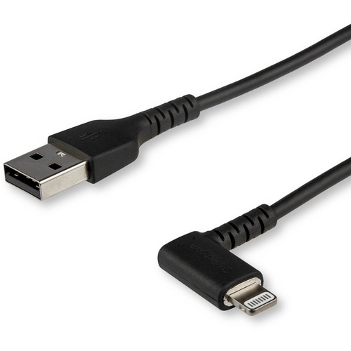 StarTech.com 2m USB A to Lightning Cable iPhone iPad Durable Right Angled 90 Degree Black Charger Cord w/Aramid Fiber Apple MFI Certified - Aramid fiber shelters 6.5ft heavy duty USB-A to lightning cable from stress of bends/twists - Right angled connecto