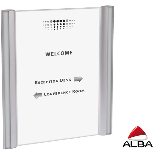 Alba Sign Holder - 1 Each - 12.1" Width x 0.7" Height x 13.2" Depth - 8.50" Holding Width x 11" Holding Height - Rectangular Shape - Wall Mountable, Door-mountable - Anti-glare, Single Sided - Anodized Aluminum - Silver