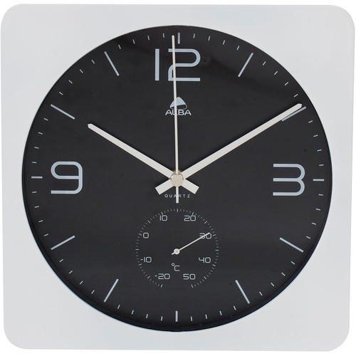 Alba Wall Clock - Analog - Quartz - Black Main Dial - White Case - Plastic - Modern Style