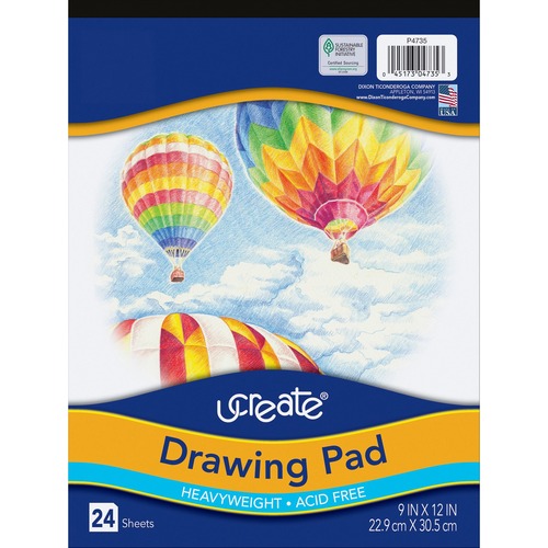 Art1st Drawing Pad - 24 Sheets - 48 Pages - Tape Bound - 9" x 12" - White Paper - Heavyweight Sheet, Acid-free - 24Sheet