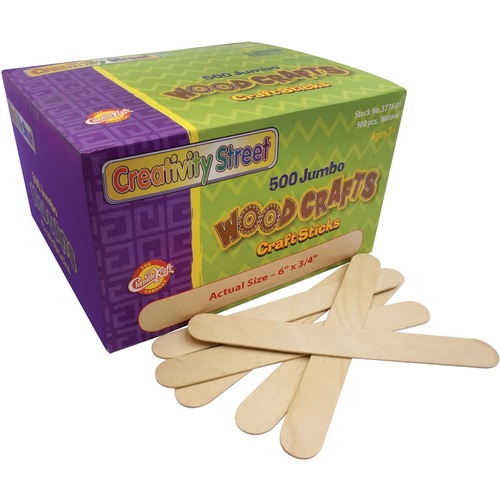 Creativity Street Jumbo Craft Sticks - Art Project, Craft Project x 0.75" (19.05 mm)Width x 78.74 mil (2 mm)Thickness x 6" (152.40 mm)Length - 500 / Pack - Natural Wood