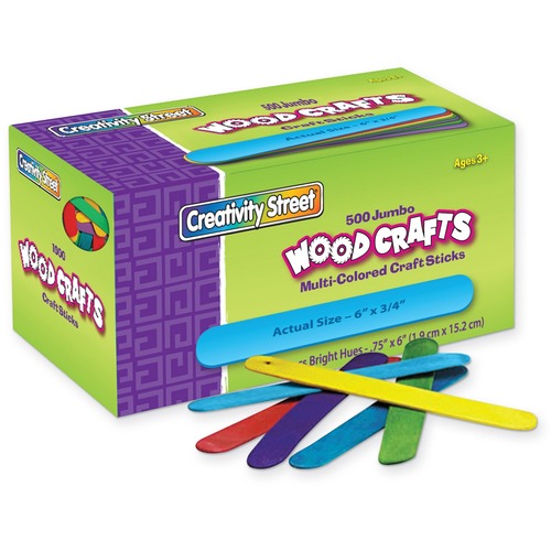 Creativity Street Jumbo Craft Sticks - Art Project, Craft Project - Recommended For 3 Year x 0.75" (19.05 mm)Width x 78.74 mil (2 mm)Thickness x 6" (152.40 mm)Length - 500 / Pack - Assorted