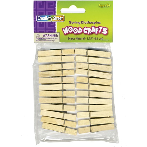 Creativity Street Clothes Pin - 1.75" (44.45 mm) Length - for Artwork, Craft, Project, Cloth, Bulletin Board - 24Piece - Natural Wood - Wooden Craft Supplies - PACAC368201