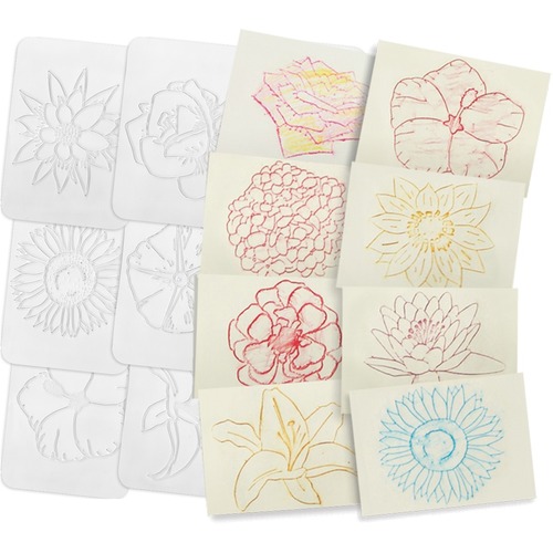 Roylco Flowers Rubbing Plates - Art, Science Project, Fun and Learning - Recommended For 3 Year - 4.50" (114.30 mm)Width x 6.50" (165.10 mm)Length - Flowers - 16 / Pack - Rubbing Plates - ROY5804