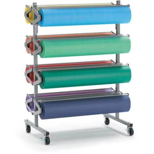 Pacon 8-Roll Horizontal Rack - 36" (914.40 mm) Roll Width Supported - 9" (228.60 mm) Roll Diameter Supported - Powder Coated, Sturdy, Swivel Caster - Gray - Steel - 1 Each