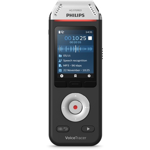 Philips VoiceTracer DVT2810 Voice Recorder with Speech Transcription Software - 8GB memory - microSD Supported - 2" LCD - MP3 or PCM recording formats - 2147 Hours Recording Time
