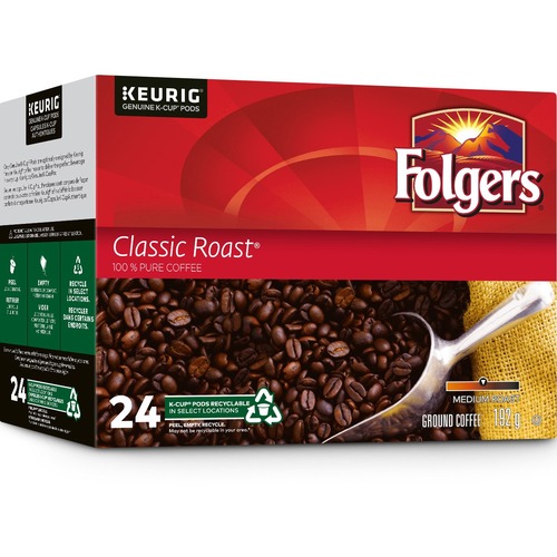 Folgers K-Cup Classic Medium Roast Coffee - Compatible with Keurig K-Cup Brewer - Medium - Per Pod - K-Cup - Classic, Mountain Grown - 24 / Box
