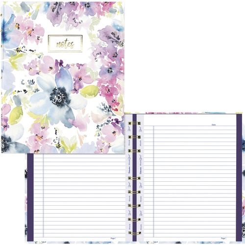 Blueline MiracleBind Passion Collection Notebook - Floral - Twin Wirebound - 7 1/4" x 9 1/4" - Floral - Hard Cover, Printed, Storage Pocket, Micro Perforated - Recycled - 1 Each