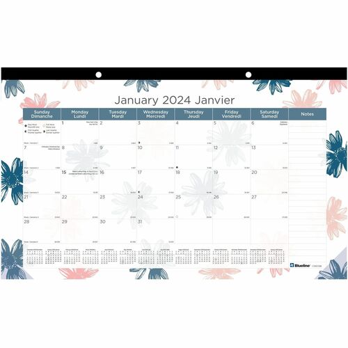 Blueline Passion Calendar - Academic - Monthly, Yearly - January 2022 till December 2022 - 1 Month Single Page Layout - 17 3/4" x 10 7/8" Sheet Size - Desk - Clear - Chipboard, Paper - Printed, Ruled Daily Block, Tear-off, Bilingual, Eco-friendly, Notes A
